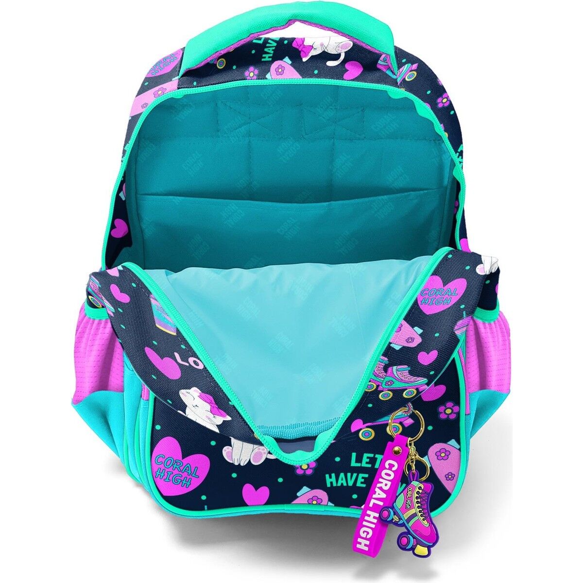 Coral High Kids Lacivert Pembe Kedili Paten Desenli Üç Bölmeli Okul Sırt Çantası 23658