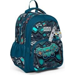 Coral High Kids Nefti Gamer Desenli Üç Bölmeli Okul Sırt Çantası 14423