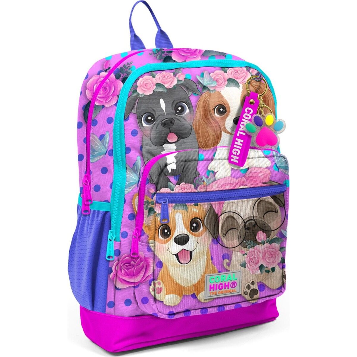 Coral High Pembe Köpek Desenli Dört Bölmeli Okul Sırt Çantası 23750