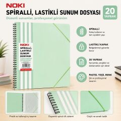 Noki Spiralli Lastikli Sunum Dosyası 20 Yaprak Pastel Yeşil