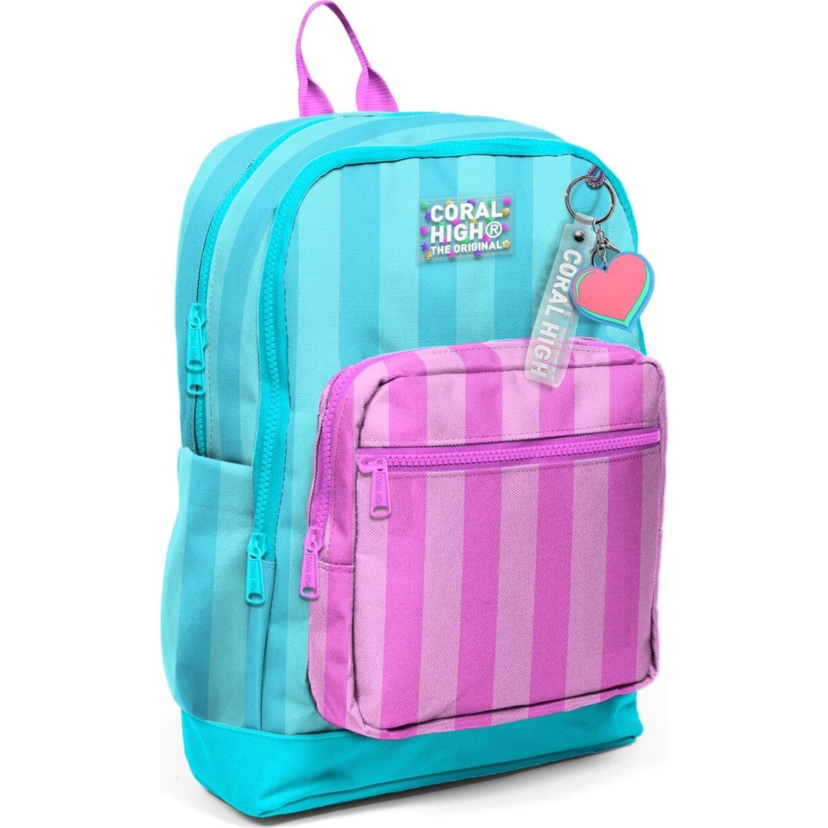 Coral High Kids Turkuaz Pembe Çizgili Dört Bölmeli Okul Sırt Çantası 23771