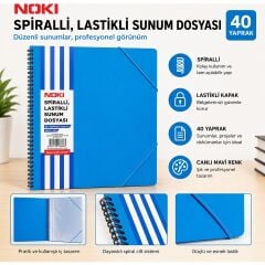 Noki Spiralli Lastikli Sunum Dosyası 40 Yaprak Mavi