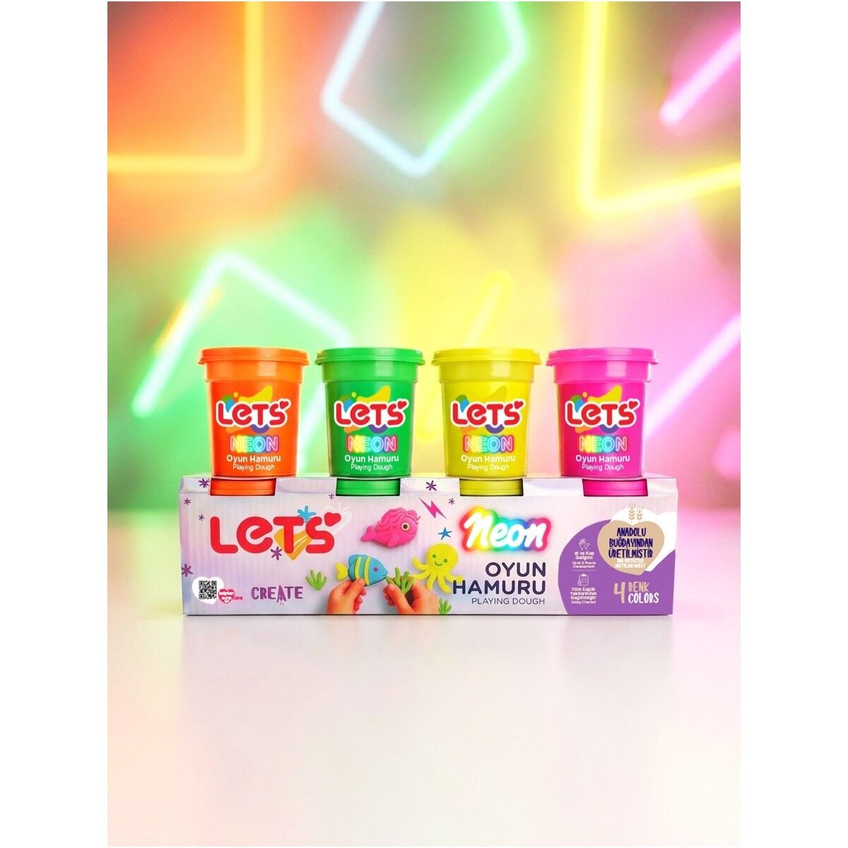 LETS 4 Renk Neon Oyun Hamuru 440 g