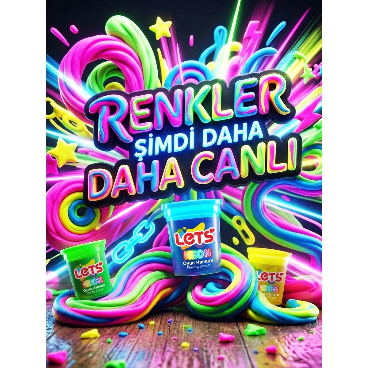 LETS 4 Renk Neon Oyun Hamuru 440 g