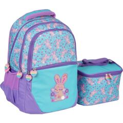 Relaxion 1350-10 Tavşanlı İlkokul Çantası + Beslenme Çantası Yeşil