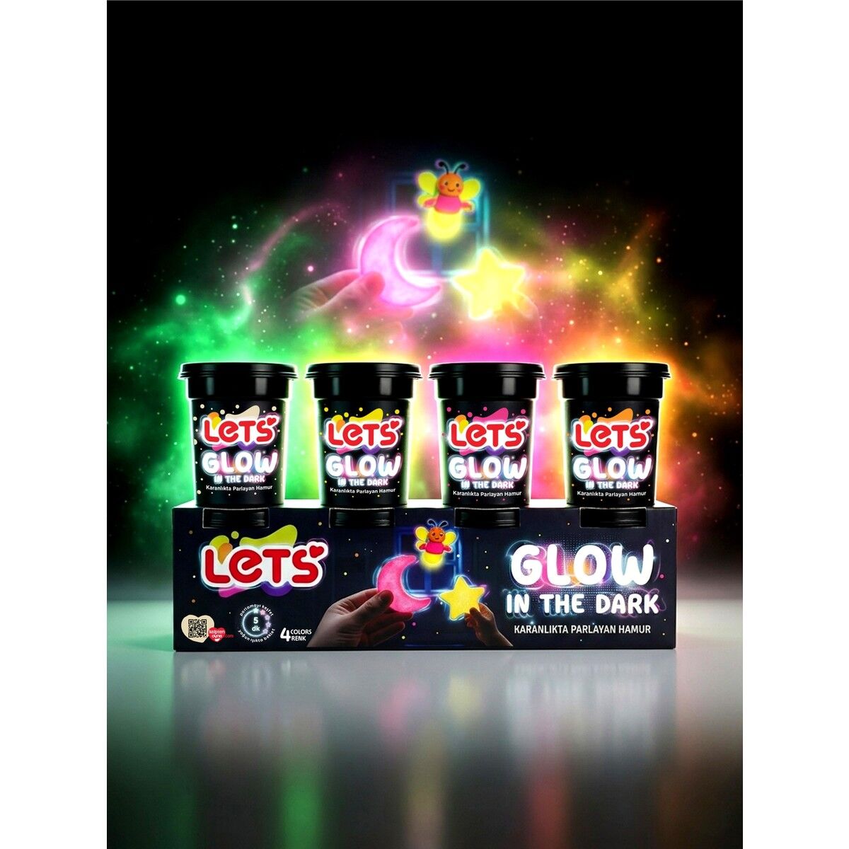 LETS 4 Renk Karanlıkta Parlayan Oyun Hamuru 440 g(IML) YENİ