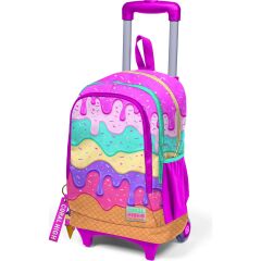 Coral High Kids Pembe Rengarenk Dondurma Desenli Üç Bölmeli Çekçekli Okul Sırt Çantası 23931