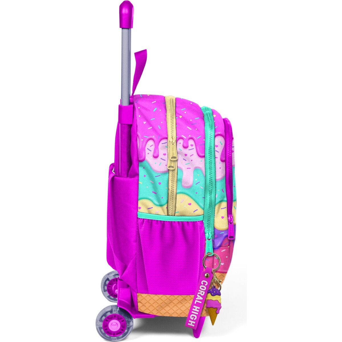 Coral High Kids Pembe Rengarenk Dondurma Desenli Üç Bölmeli Çekçekli Okul Sırt Çantası 23931