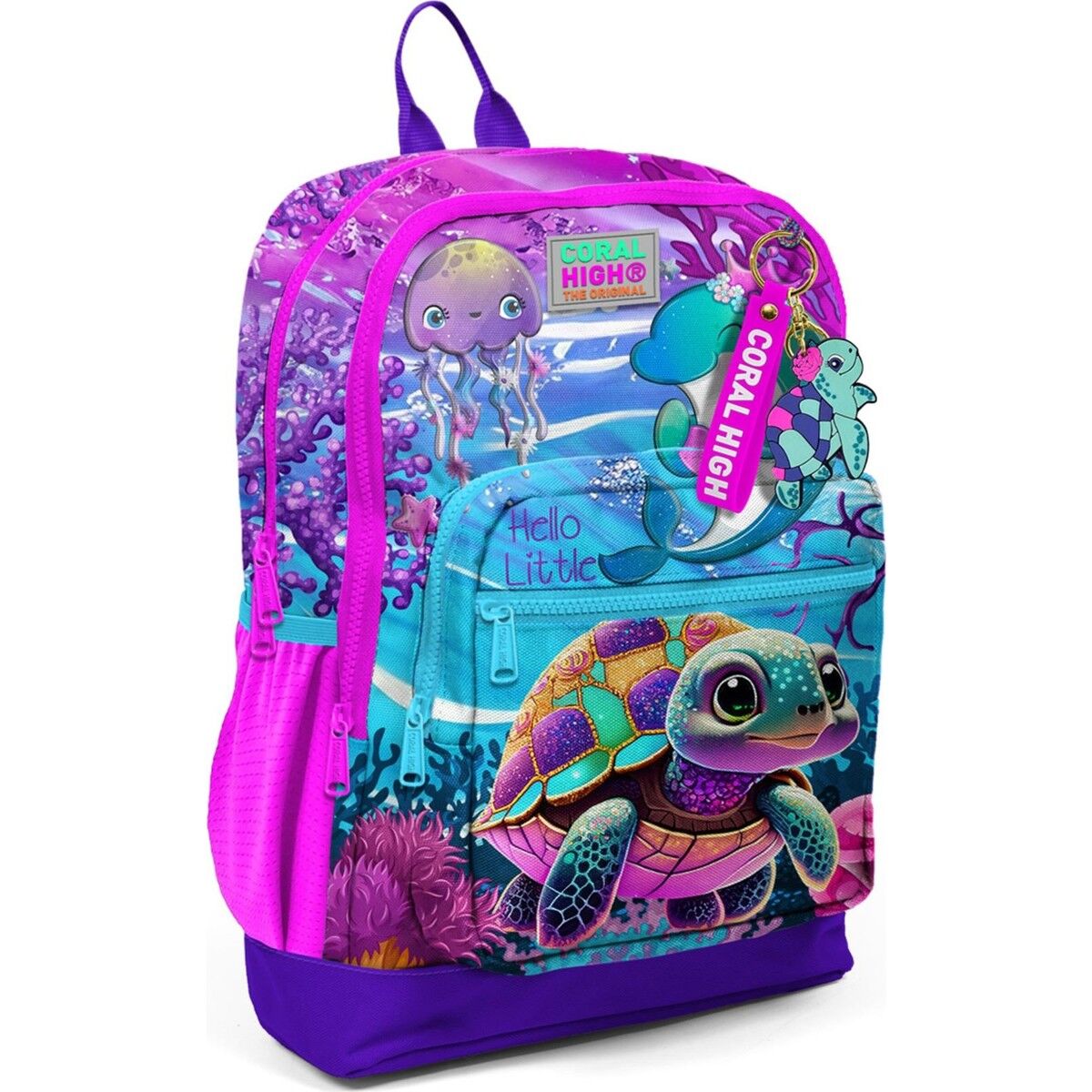 Coral High Kids Pembe Mor Kaplumbağa Desenli Okul Sırt Çantası 23756