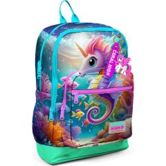 Coral High Mavi Su Yeşili Denizatı Desenli Dört Bölmeli Okul Sırt Çantası 23772