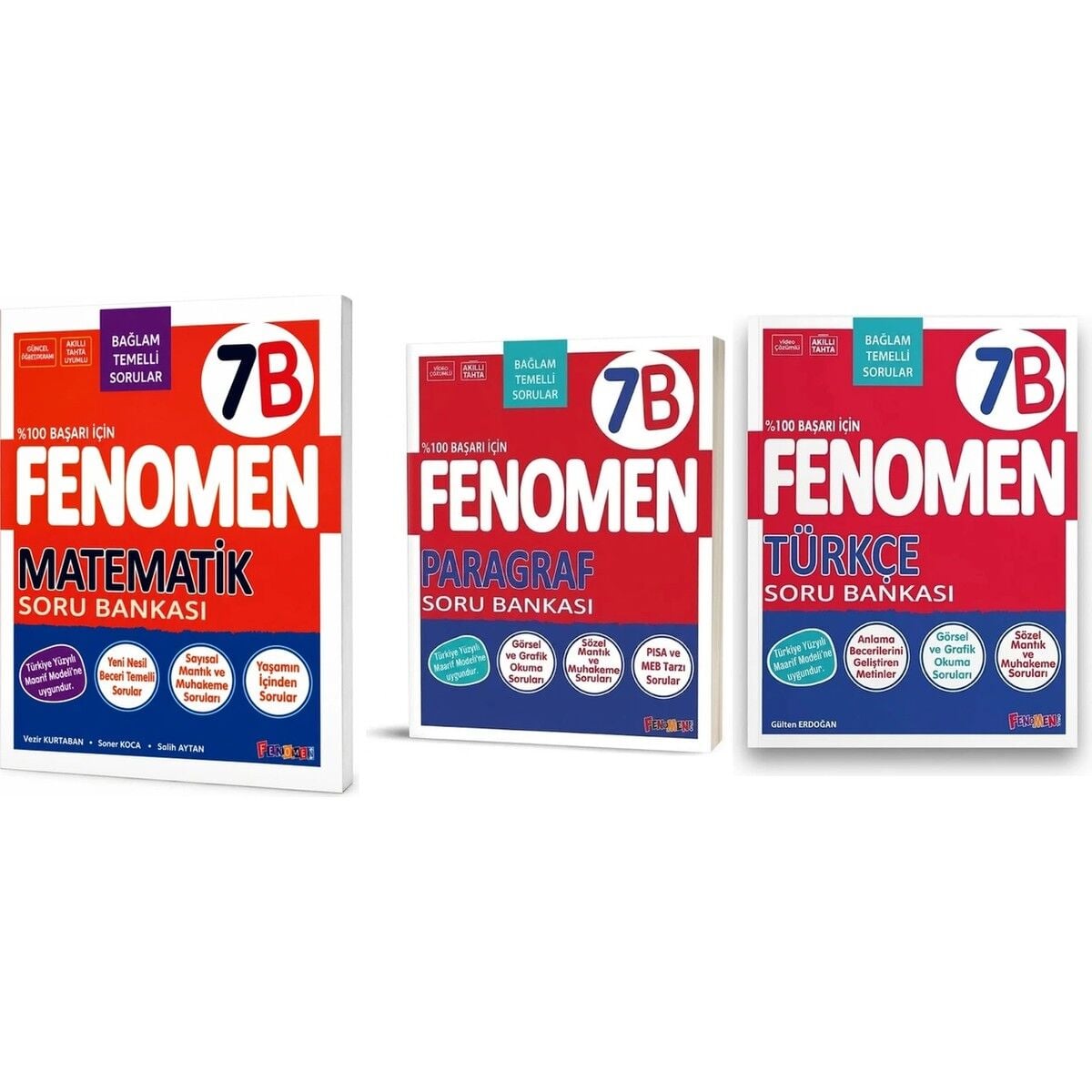 7. Sınıf Matematik B + 7. Sınıf Fenomen Paragraf Soru Bankası (B) + Fenomen 7.sınıf Türkçe Soru Bankası