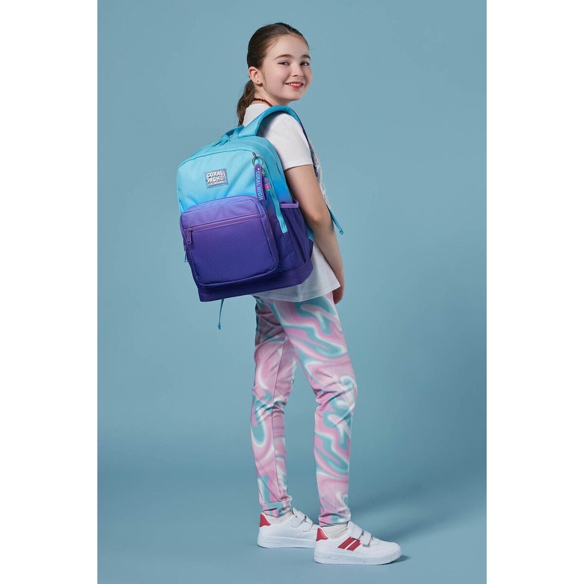 Coral High Kids Su Geçirmez Ortopedik Okul Sırt Çantası  Turkuaz-Mor Geçişli 23763