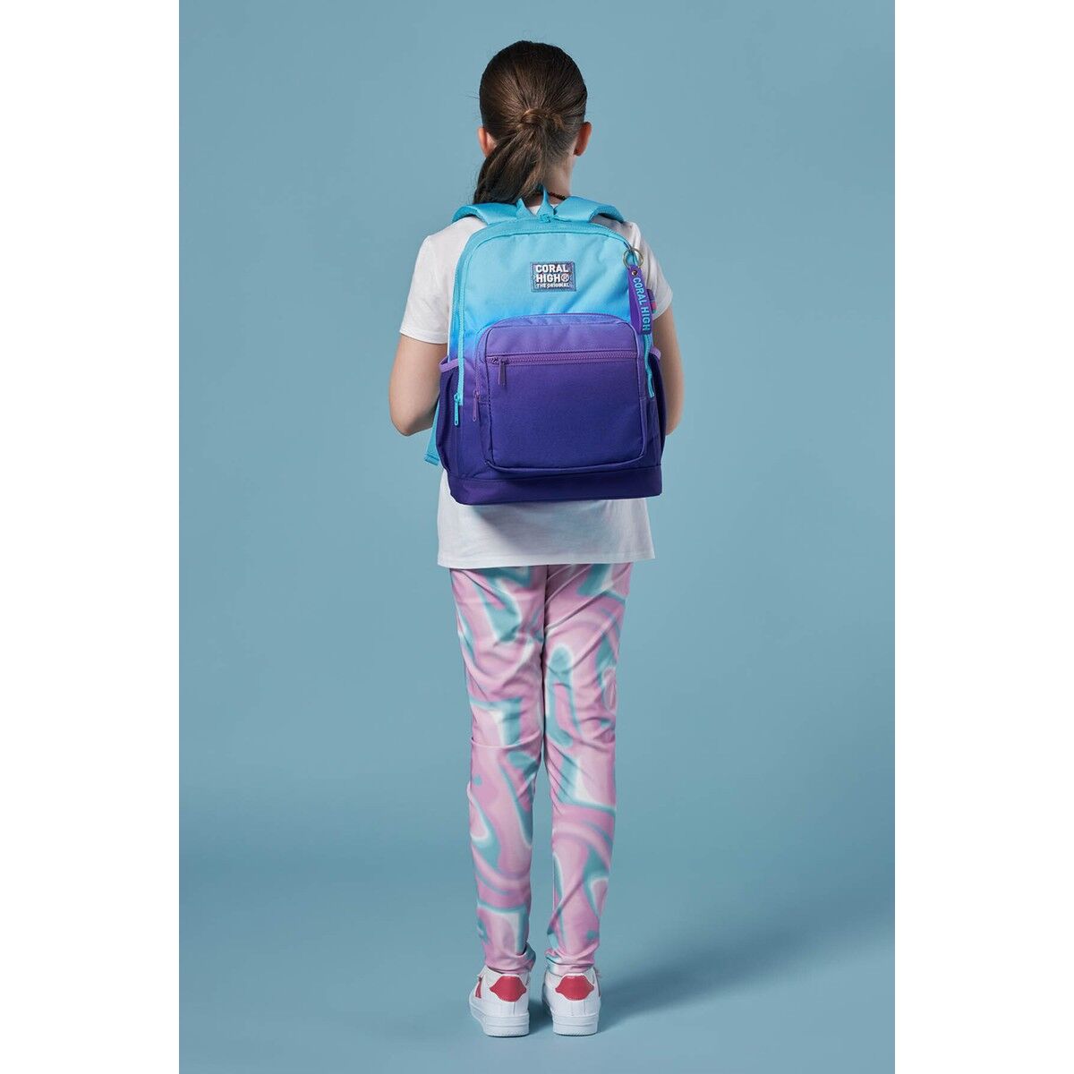 Coral High Kids Su Geçirmez Ortopedik Okul Sırt Çantası  Turkuaz-Mor Geçişli 23763