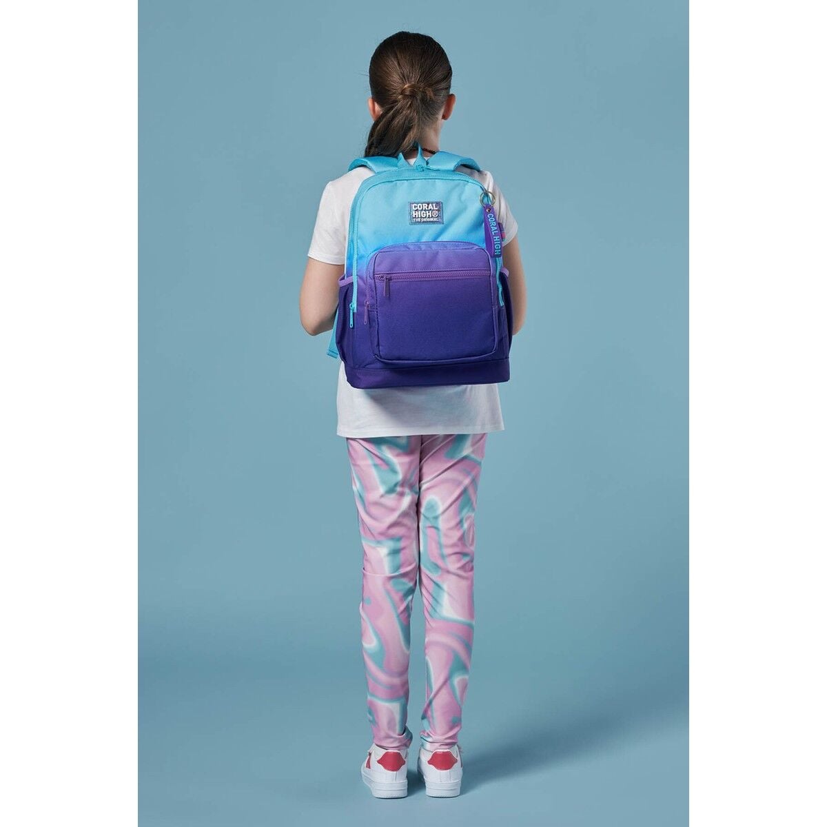 Coral High Kids Su Geçirmez Ortopedik Okul Sırt Çantası  Turkuaz-Mor Geçişli 23763