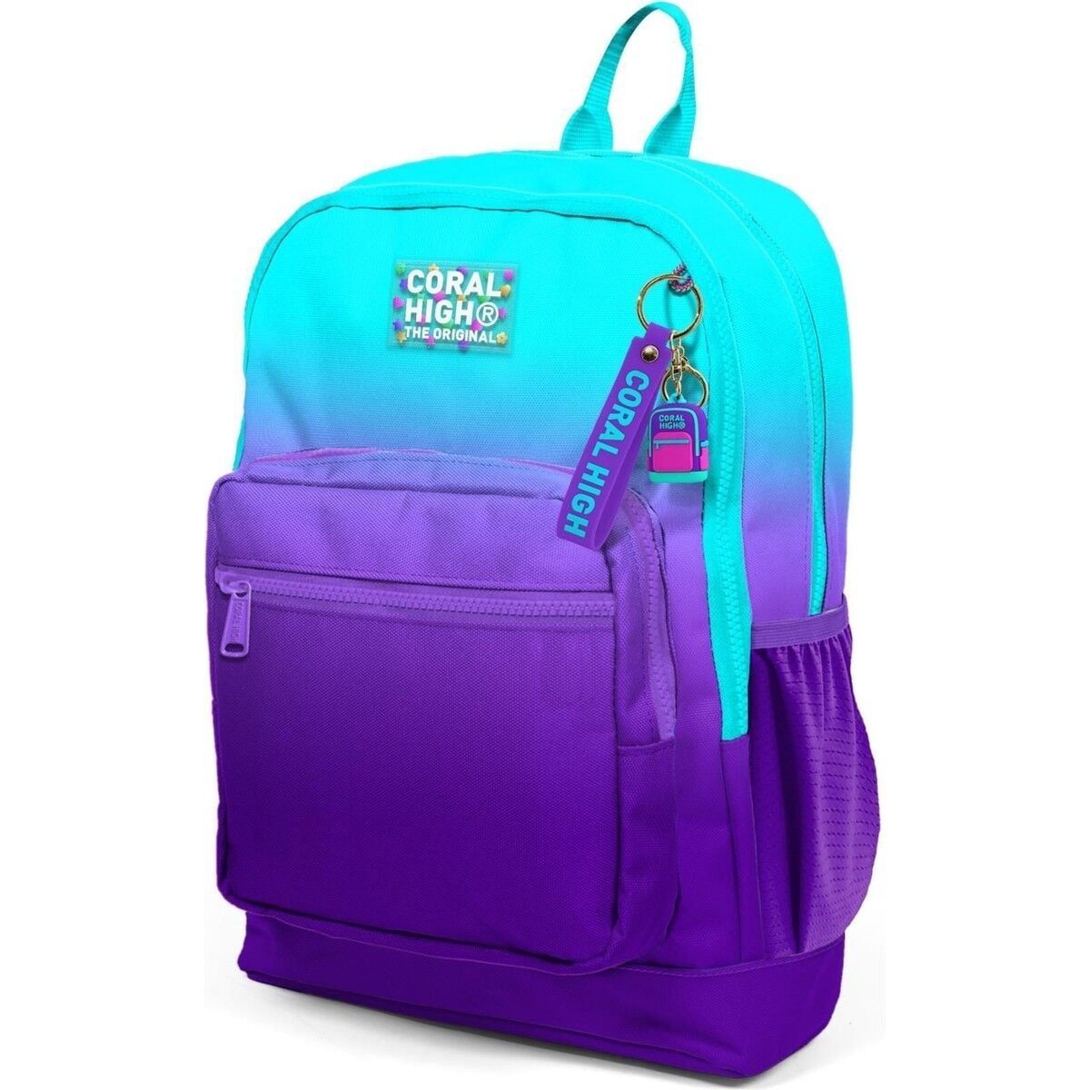 Coral High Kids Su Geçirmez Ortopedik Okul Sırt Çantası  Turkuaz-Mor Geçişli 23763