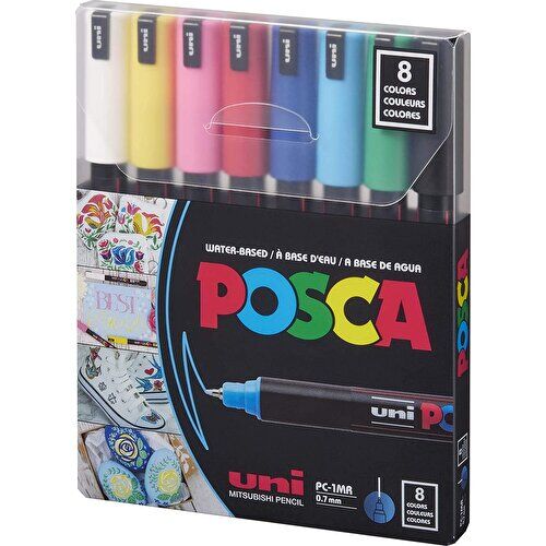 Uni Posca 0.7 Su Bazlı Poster Markörü Anarenk 8 Li