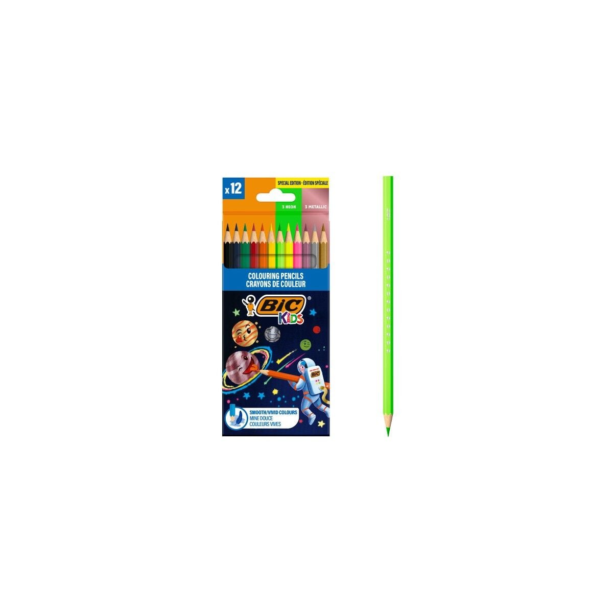 Bic Cosmo Kuru Boya Kalemi 12 Renk (6 Standart + 3 Metalik + 3 Neon)