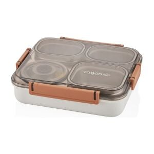 Vagonlife VAGONLİFE ÇELİK YEMEK KABI TEK KATLI 4 BÖLMELİ 1200 ML - LUNCH BOX XC-7080